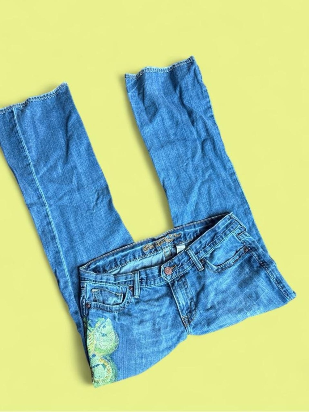 Y2K low waist Blue Women's Embroidered Denim Jeans